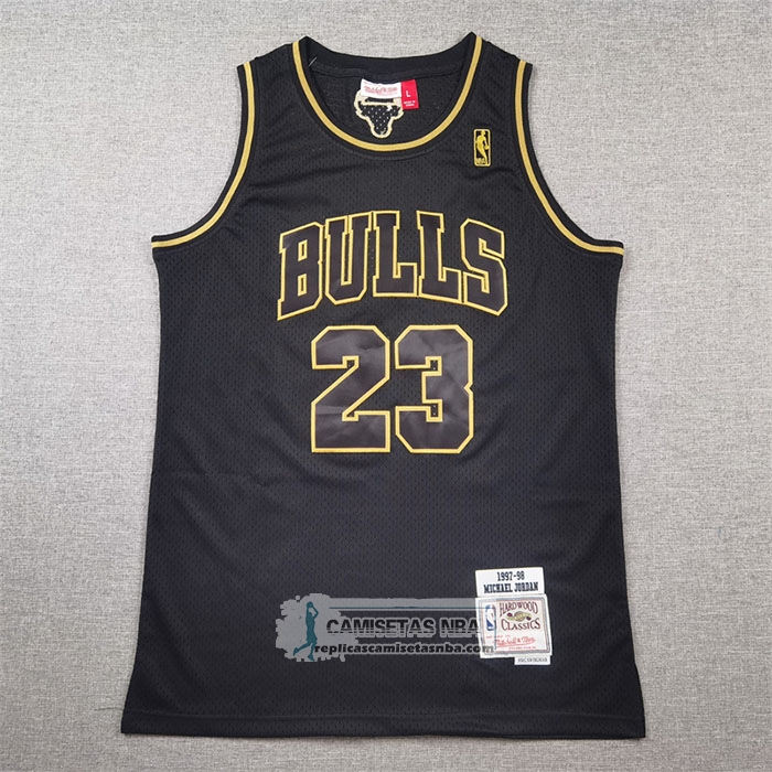 Camiseta Chicago Bulls Michael Jordan NO 23 Mitchell & Ness 1997-98 Oro Negro